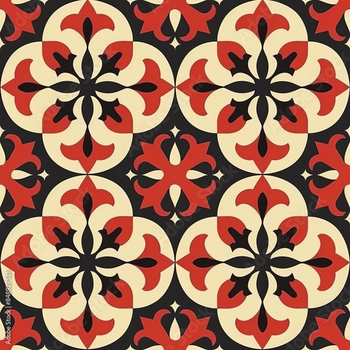 Red and black vintage ceramic tiles. Spanish, Moroccan, Portuguese vintage tiles.