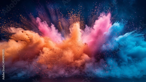 Vibrant Color Explosion In A Dark Studio Setting