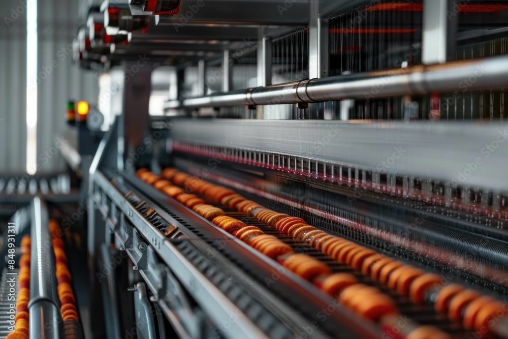 Manufacturing process of doughnuts on conveyor belt in an automated kitchen for food production Manufacturing process of doughnuts on conveyor belt in an automated kitchen for food production