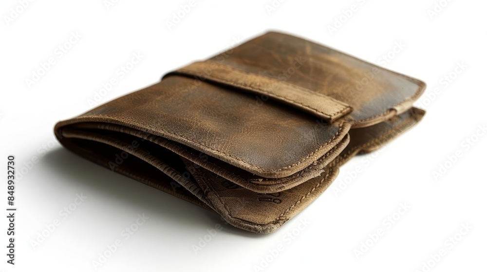 An empty wallet, symbol of financial struggle, realistic illustration muted tones, isolated on white background An empty wallet, symbol of financial struggle, realistic illustration muted tones, isolated on white background