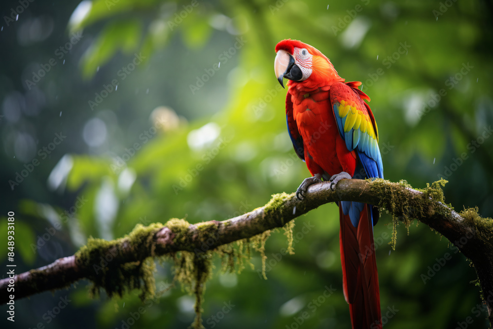Obraz premium Vibrant Red and Blue Macaw Parrot Closeup, Exotic Tropical Wildlife Portrait