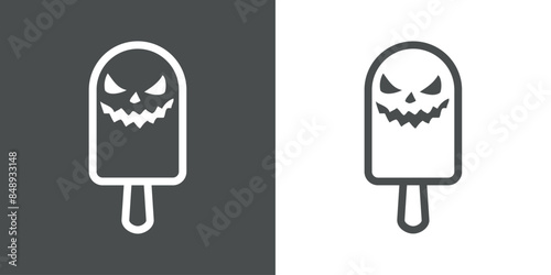 Logo ice cream. Helado de paleta con líneas con cara de calabaza de Halloween