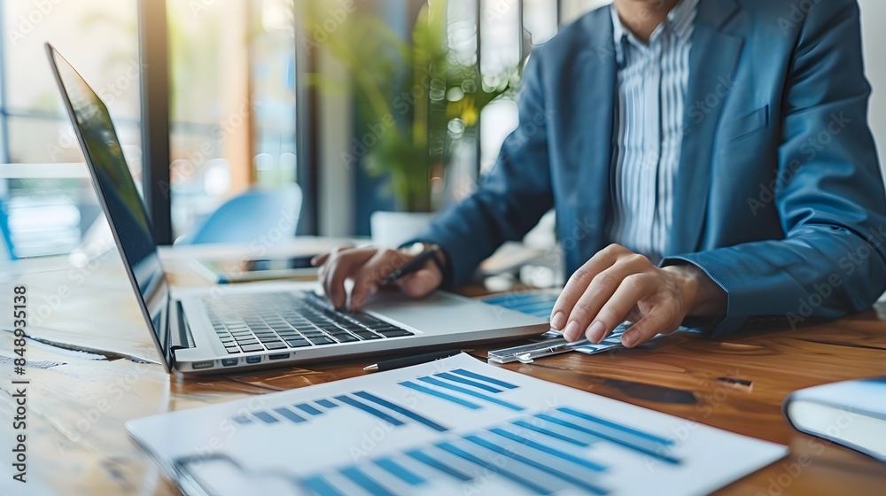 Insurance Agent Presenting Policy Options to Client Using Laptop in Efficient High Tech Office Meeting Insurance Agent Presenting Policy Options to Client Using Laptop in Efficient High Tech Office Meeting