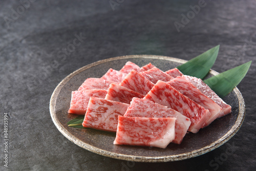 Quadro su tela 焼肉用和牛ロース肉　黒背景