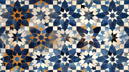 Seamless pattern inspired by the intricate patterns found in Moroccan tile work.