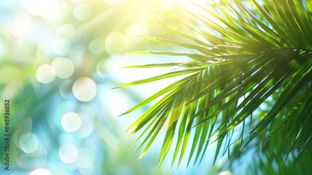 Obraz premium summer beach with tropical palm leaves summer background.