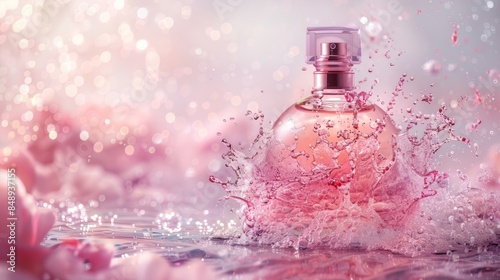 Pink Perfume Bottle Splashing Water