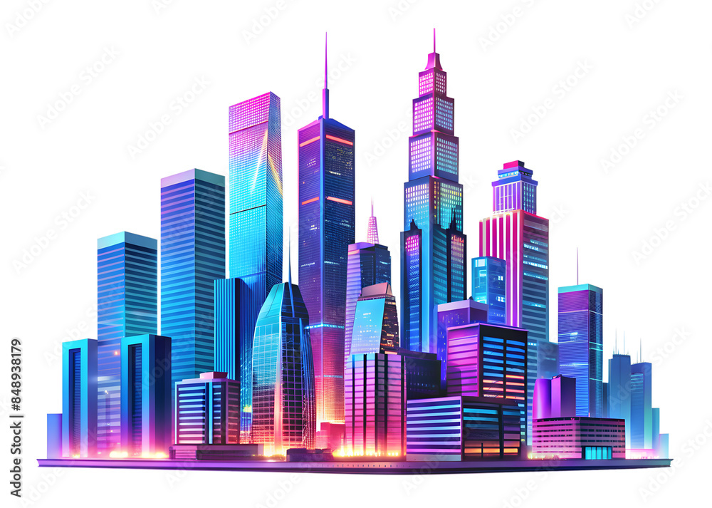 Neon-Lit Skyscrapers in City Skyline Neon-Lit Skyscrapers in City Skyline