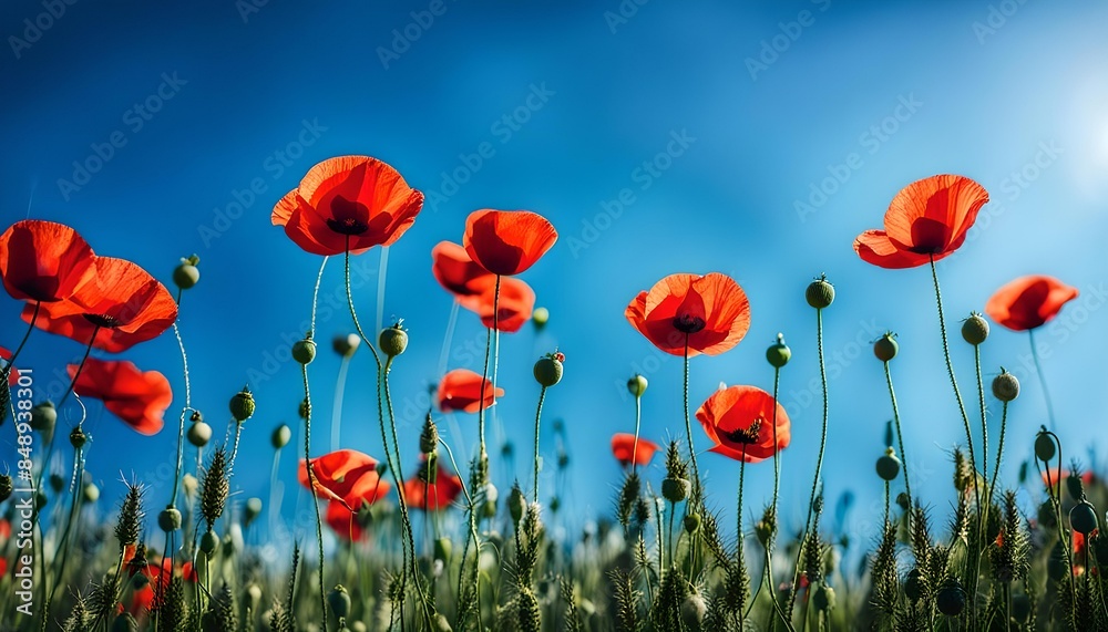 Fototapeta premium Poppy Flowers And Blue Sky