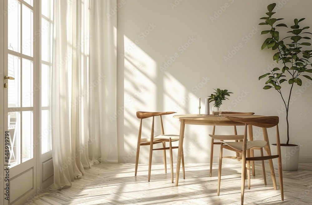 Modern Dining Room Interior With Natural Light and Greenery Modern Dining Room Interior With Natural Light and Greenery