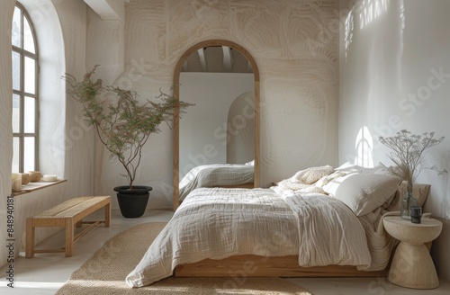 White Bedroom With Natural Light and Plants