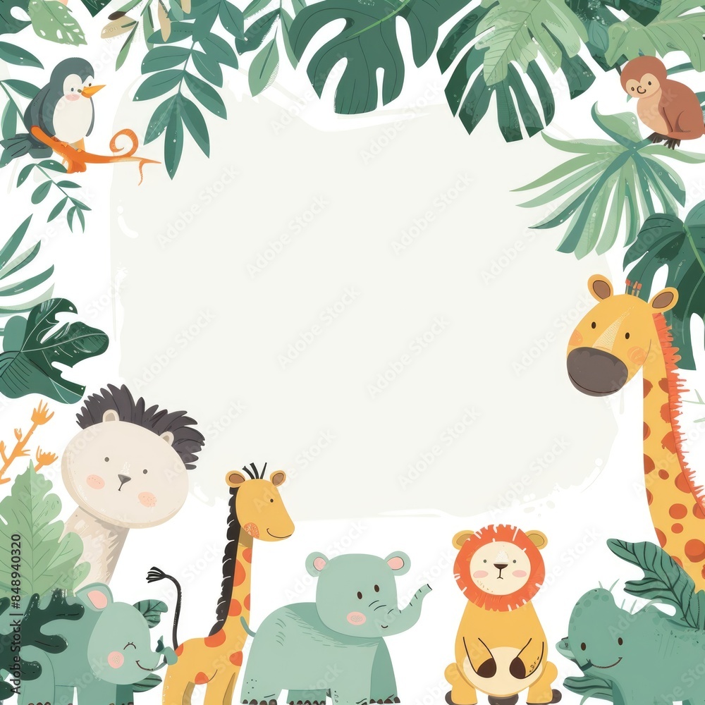 Fototapeta premium Adorable Safari Animals Cartoon Illustration for Children's Decor