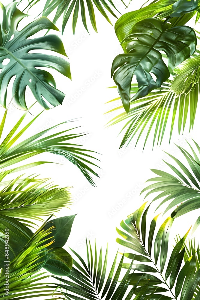 green tropical plants on white background green tropical plants on white background