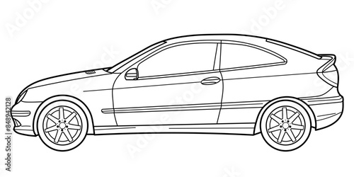 Outline drawing of a classic executive busines sport car, coupe sedane car from side view. Vector doodle illustration	