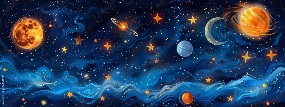 Pattern of celestial bodies like stars and moons. Pattern of celestial bodies like stars and moons.