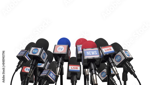 Foto Set of microphones ready for the press conference