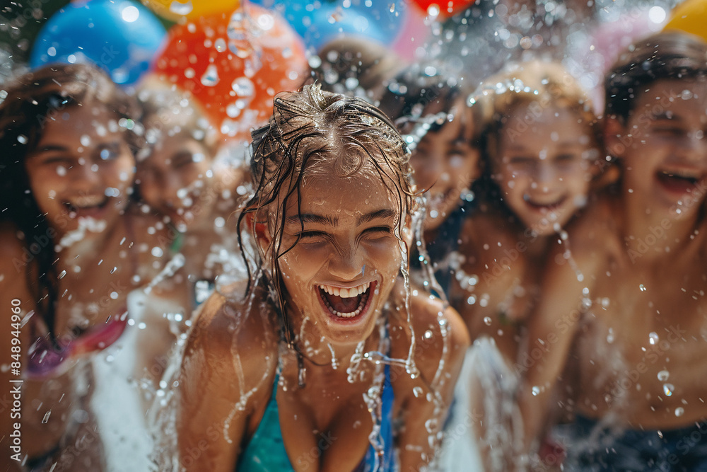 Group of friends having a fun water fight, celebrating friendship day. Group of friends having a fun water fight, celebrating friendship day.