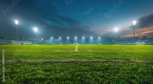 Empty Soccer Field Under Night Sky Lights