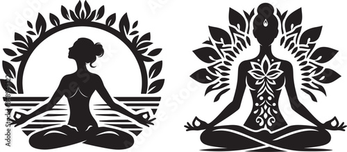 Yoga logo vector silhouette image. Art & Illustration.
