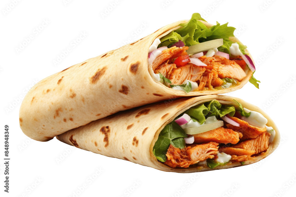 Savory Duo: Two Delectable Burritos With Meat and Lettuce on a Clear PNG or White Background. Savory Duo: Two Delectable Burritos With Meat and Lettuce on a Clear PNG or White Background.