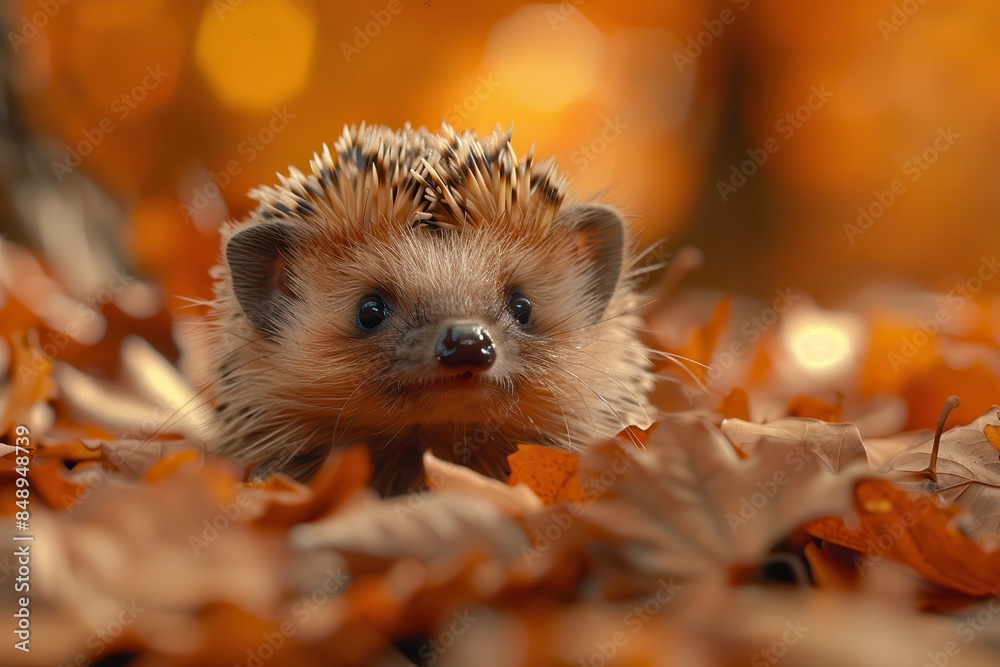 Baby Hedgehog: A tiny baby hedgehog with soft quills, curled up into a ball on a bed of fallen leaves. Baby Hedgehog: A tiny baby hedgehog with soft quills, curled up into a ball on a bed of fallen leaves.
