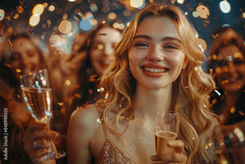 Close Up of Sparkling Wine Toasts at a Celebration