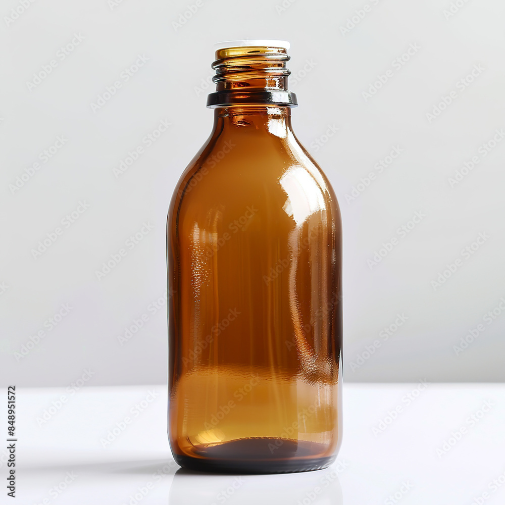 Empty amber glass bottle with screw cap Empty amber glass bottle with screw cap