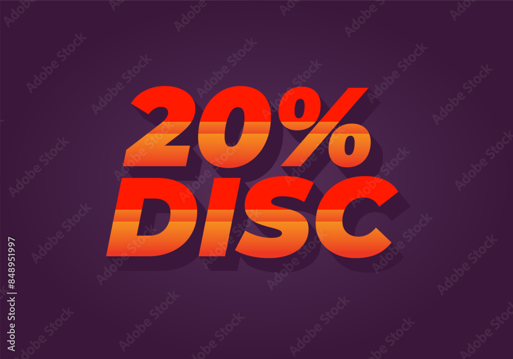 20 percent discount. Text effect in 3D look and good colors 20 percent discount. Text effect in 3D look and good colors
