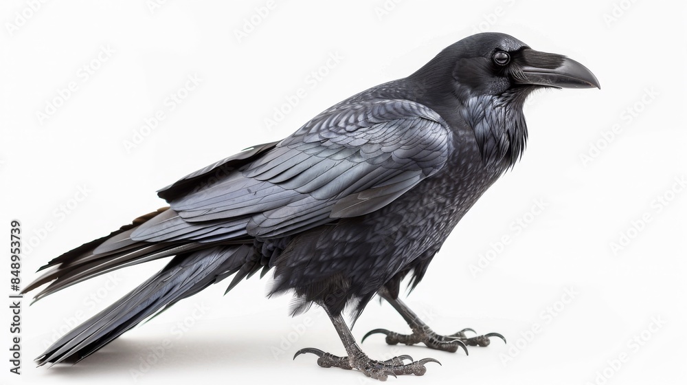 Fototapeta premium evil concept shown by a black crow on white background. Halloween concept for designer