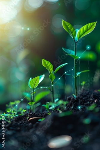 Abstract financial growth with green leaves