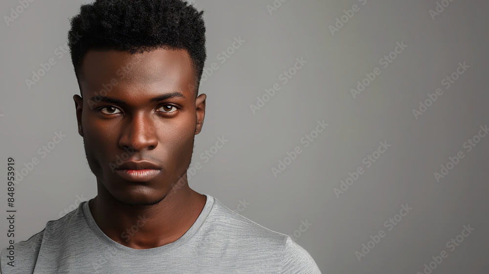 Obraz premium copy space, 30 year very attractive black man, realistic skin, beautiful brown eyes he is very strong