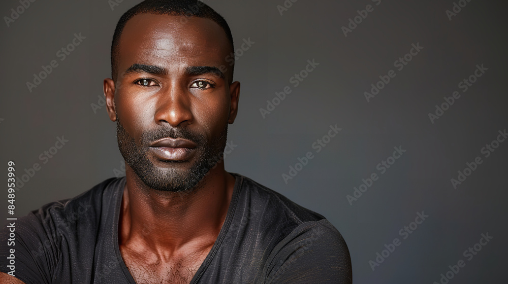 copy space, 30 year very attractive black man, realistic skin, beautiful brown eyes he is very strong copy space, 30 year very attractive black man, realistic skin, beautiful brown eyes he is very strong