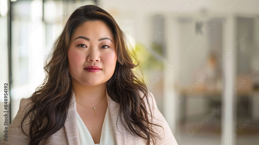 copy space, plus size asian businesswoman in an office environment copy space, plus size asian businesswoman in an office environment