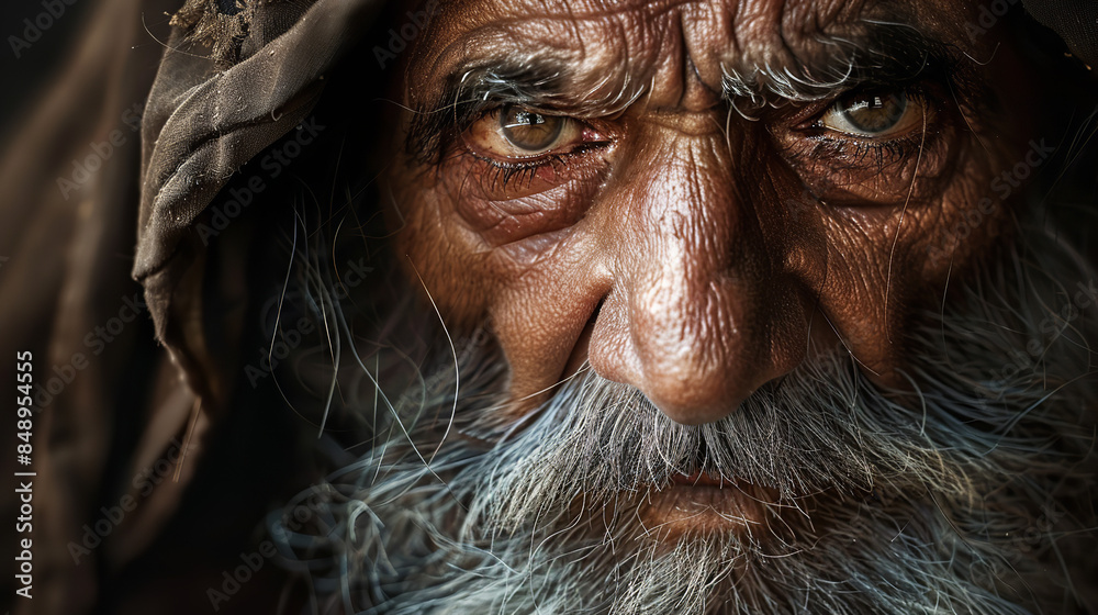 In a captivating photograph, the timeless character of a biblical old man is highlighted in a close-up portrait In a captivating photograph, the timeless character of a biblical old man is highlighted in a close-up portrait