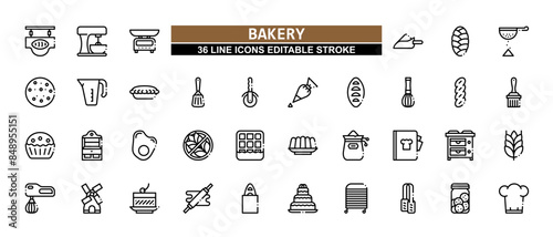 36 Bakery Line Icons Set Pack Editable Stroke Vector Illustration.