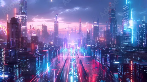 Wallpaper Mural Futuristic Metropolis with Neon Lit Amusement Park Attractions and Holographic Displays Torontodigital.ca