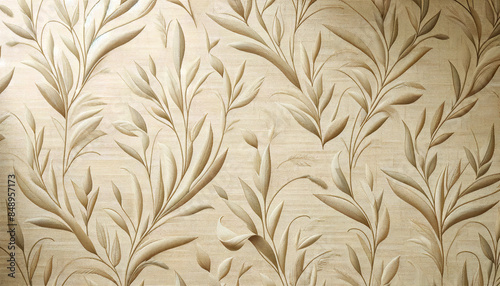 Natural Fabric Wallpaper with Soft Beige Linen Weave Patterns © GrayAza