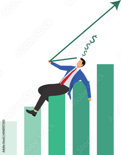 Easy money, passive income earn money while sleeping, get rich quick or success investment, earning from stock market, mutual fund or crypto concept, businessman sleep on bull market rising graph