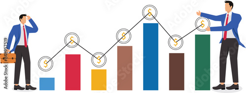 Investment dividends growth, increase profit and earning, passive income from stock market return, saving interest rate, capital gain concept, businessman put dollar sign on financial growth chart