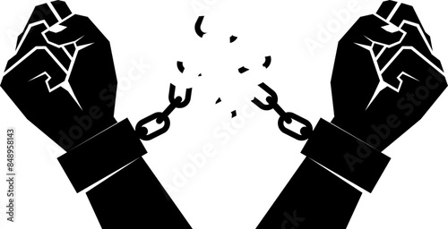 shackled hands breaking the chain.