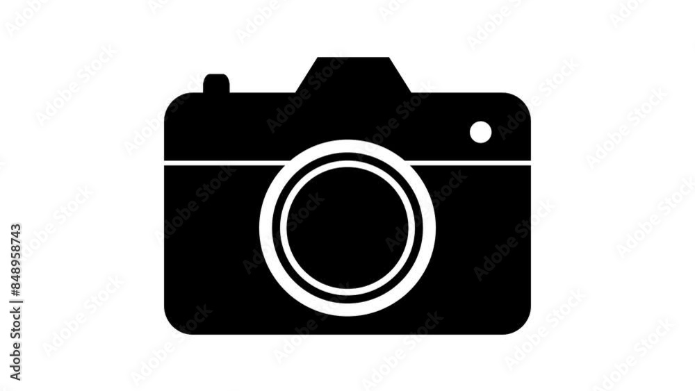 A camera icon animated concept on white background.