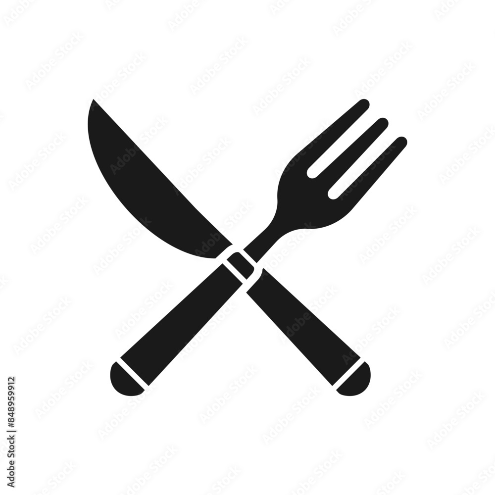 Fork and knife crossed. Cutlery icon flat style isolated on white background. Vector illustration Fork and knife crossed. Cutlery icon flat style isolated on white background. Vector illustration