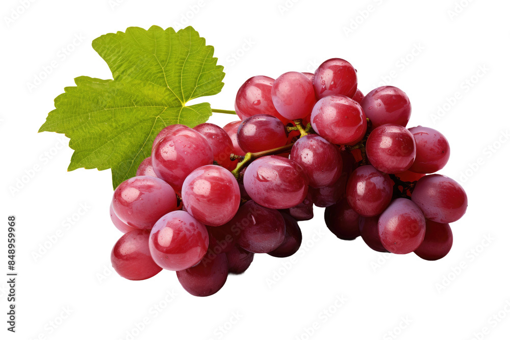 Fototapeta premium Symphony of Scarlet Grapes Dancing With Emerald Elegance on a Clear PNG or White Background.