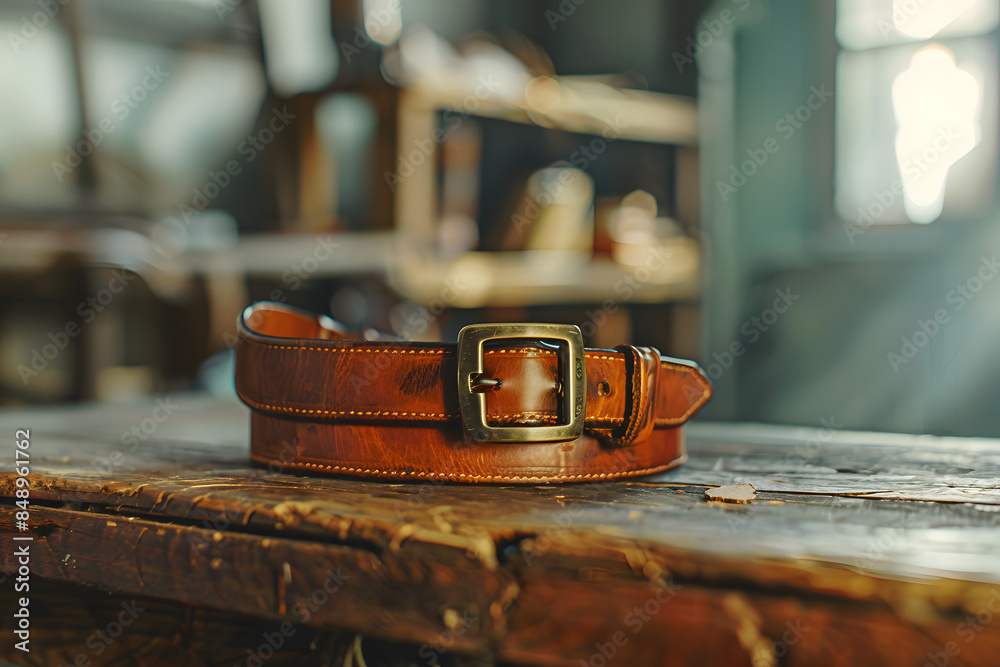 Leather Belt on a Wooden Table Leather Belt on a Wooden Table
