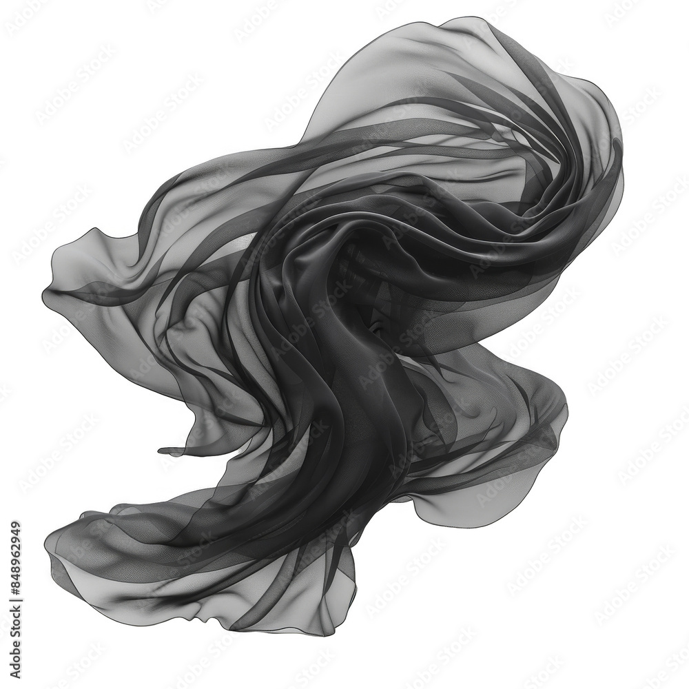 Black fabric flying in the wind on white background 3D render
Black fabric flying in the wind on white background 3D render