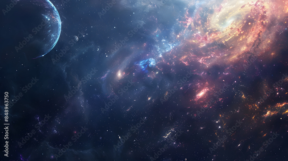 Obraz premium Beautiful colorful image of galaxy, nebula, stars and space. AI Generated