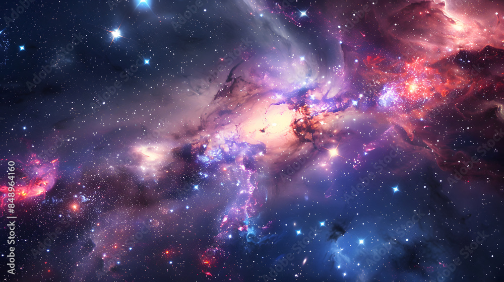 Fototapeta premium Beautiful colorful image of galaxy, nebula, stars and space. AI Generated