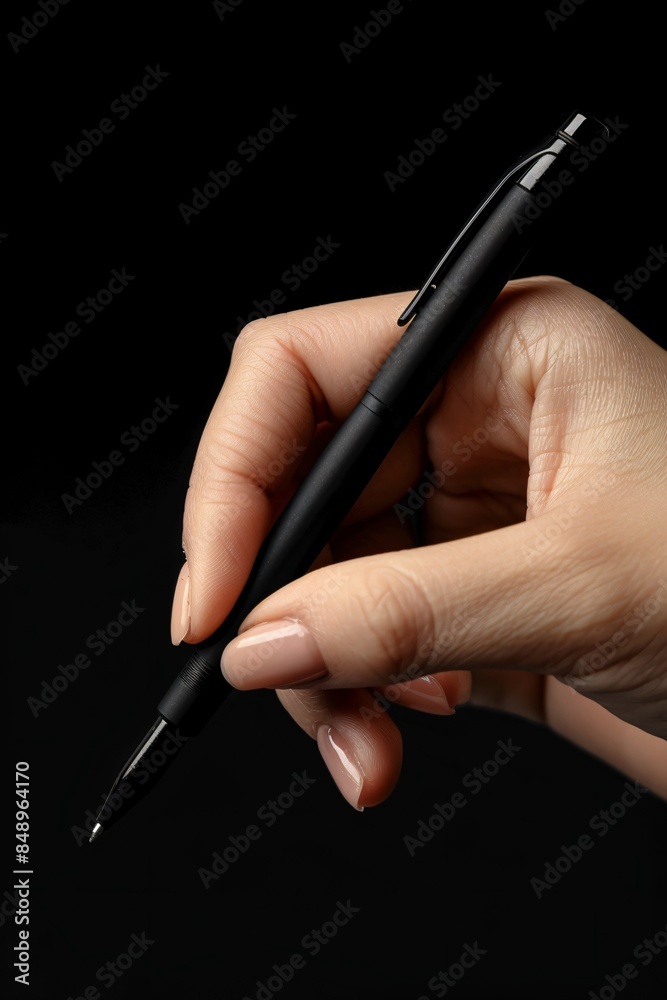 Close-Up of Hand Holding Pen with Background