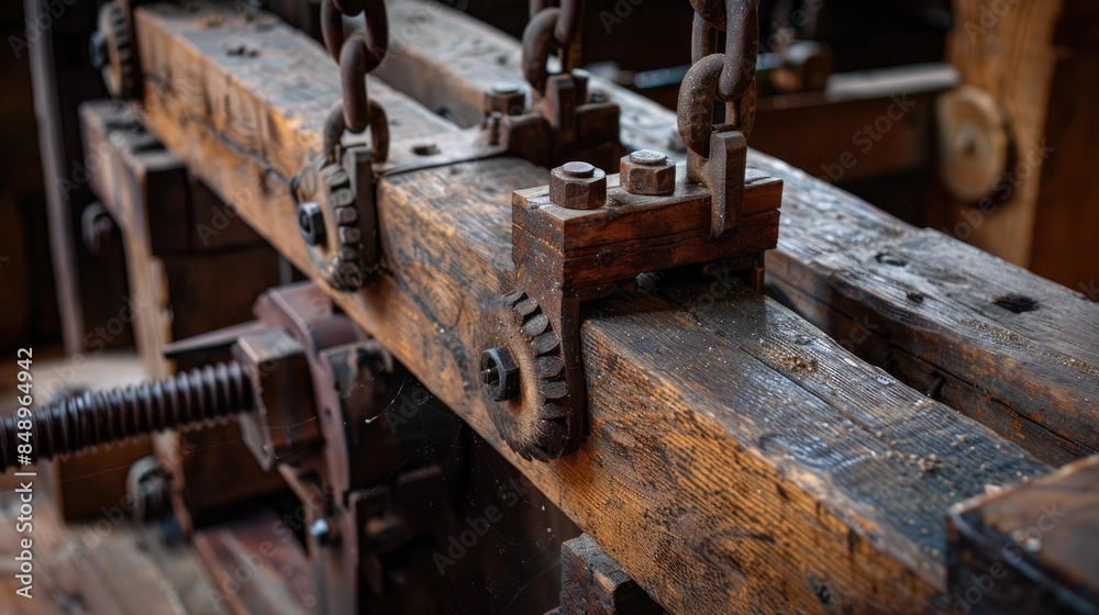 Antiquated wooden mechanism for lifting grain Antiquated wooden mechanism for lifting grain