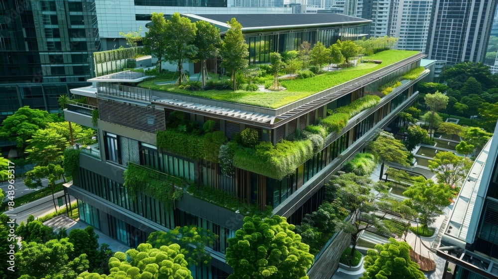 Lush Green Rooftop Garden in Cityscape
